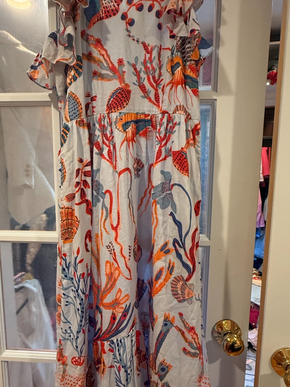 Banjanan Light Blue Midi Dress with Orange & Blue Sea Life Print